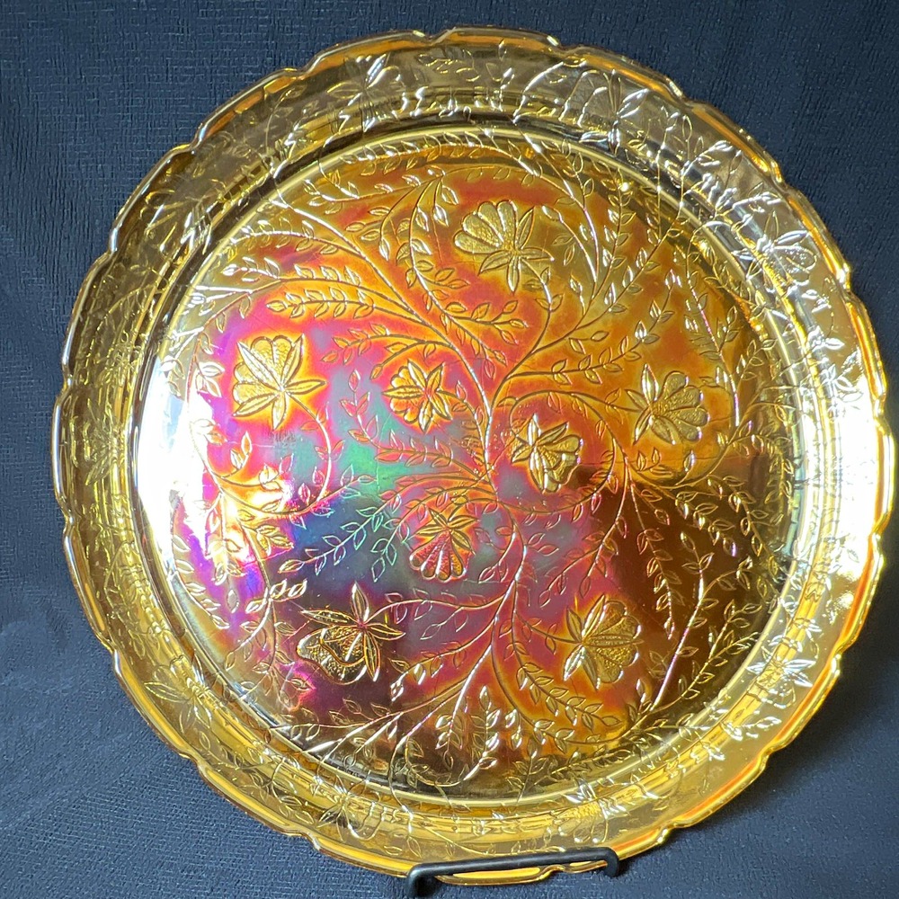 Vintage Jeanette Floragold (Louisa) 13.5" Round Tray Carnival Glass